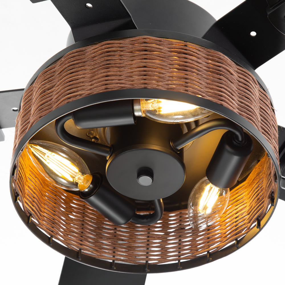 48-in Wood Reversible 5-Blade Ceiling Fan with Light and Remote,4in and 8in Downrods Included
