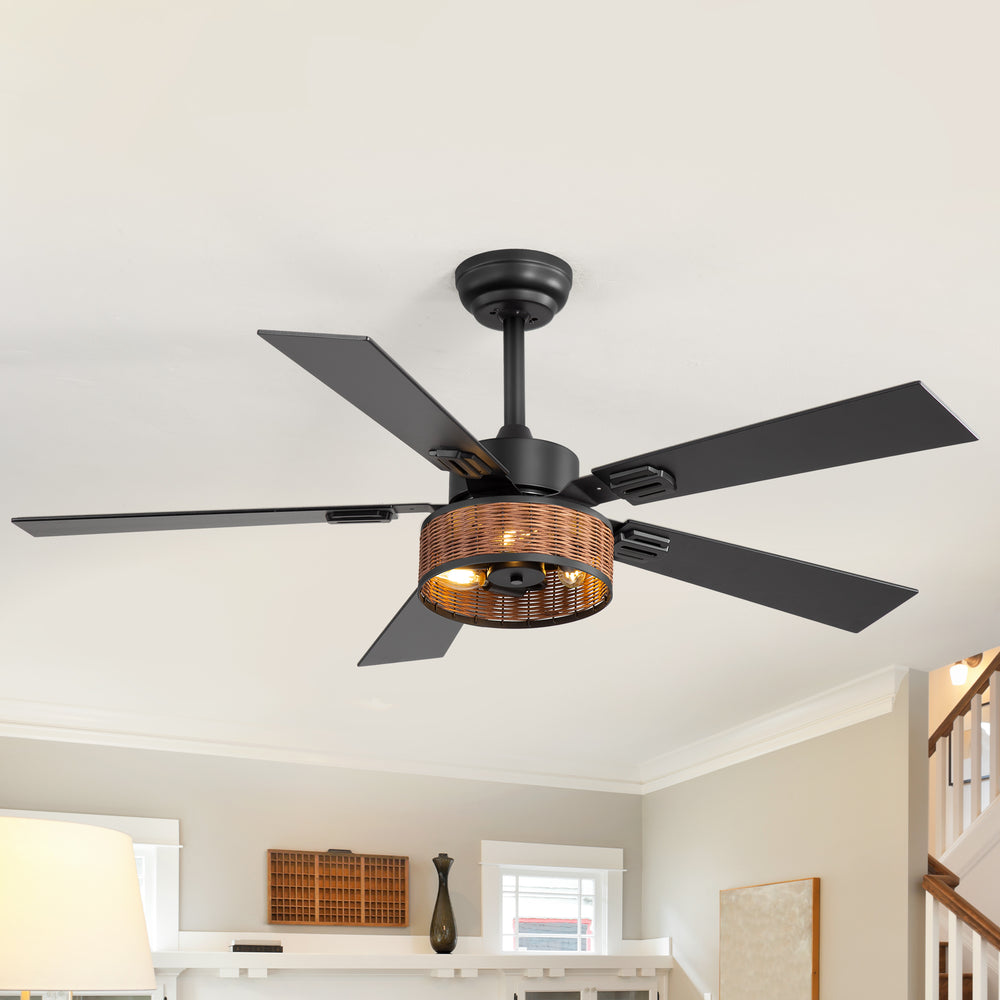 48-in Wood Reversible 5-Blade Ceiling Fan with Light and Remote,4in and 8in Downrods Included