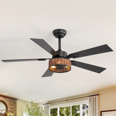 48in Wood Reversible 5-Blade Ceiling Fan with Light and Remote,4in and 8in Downrods Included