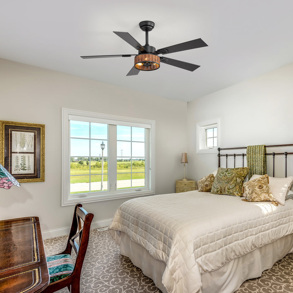 48-in Wood Reversible 5-Blade Ceiling Fan with Light and Remote,4in and 8in Downrods Included