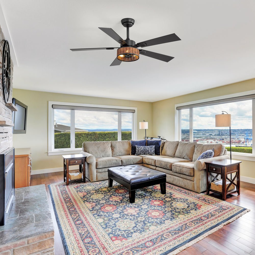 48-in Wood Reversible 5-Blade Ceiling Fan with Light and Remote,4in and 8in Downrods Included