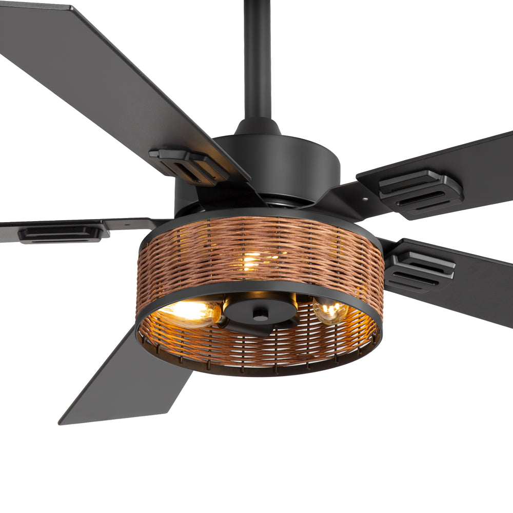 48-in Wood Reversible 5-Blade Ceiling Fan with Light and Remote,4in and 8in Downrods Included