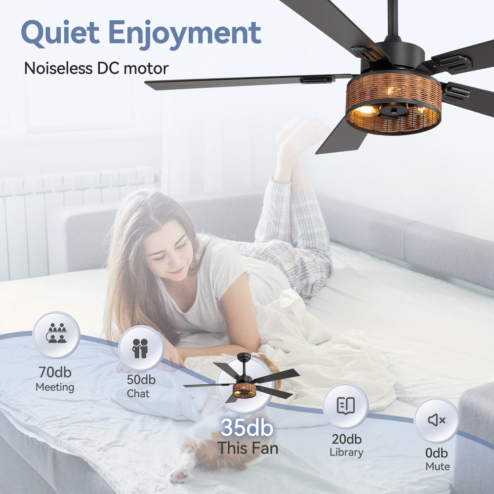 48-in Wood Reversible 5-Blade Ceiling Fan with Light and Remote,4in and 8in Downrods Included