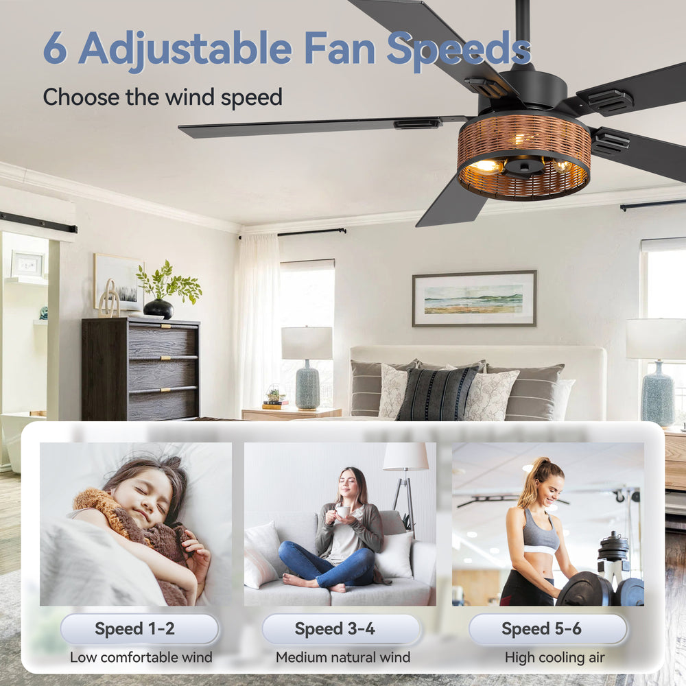 48-in Wood Reversible 5-Blade Ceiling Fan with Light and Remote,4in and 8in Downrods Included