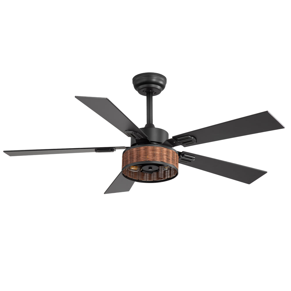 48-in Wood Reversible 5-Blade Ceiling Fan with Light and Remote,4in and 8in Downrods Included