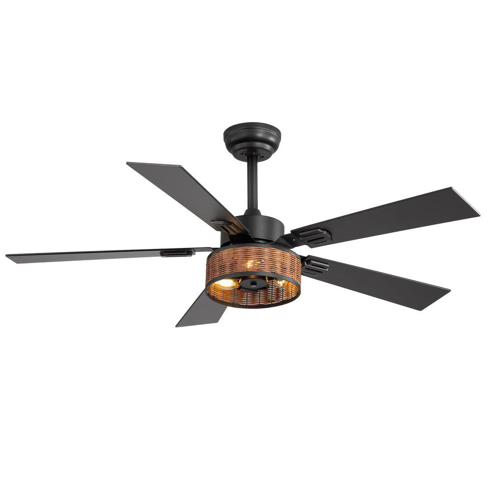 48-in Wood Reversible 5-Blade Ceiling Fan with Light and Remote,4in and 8in Downrods Included