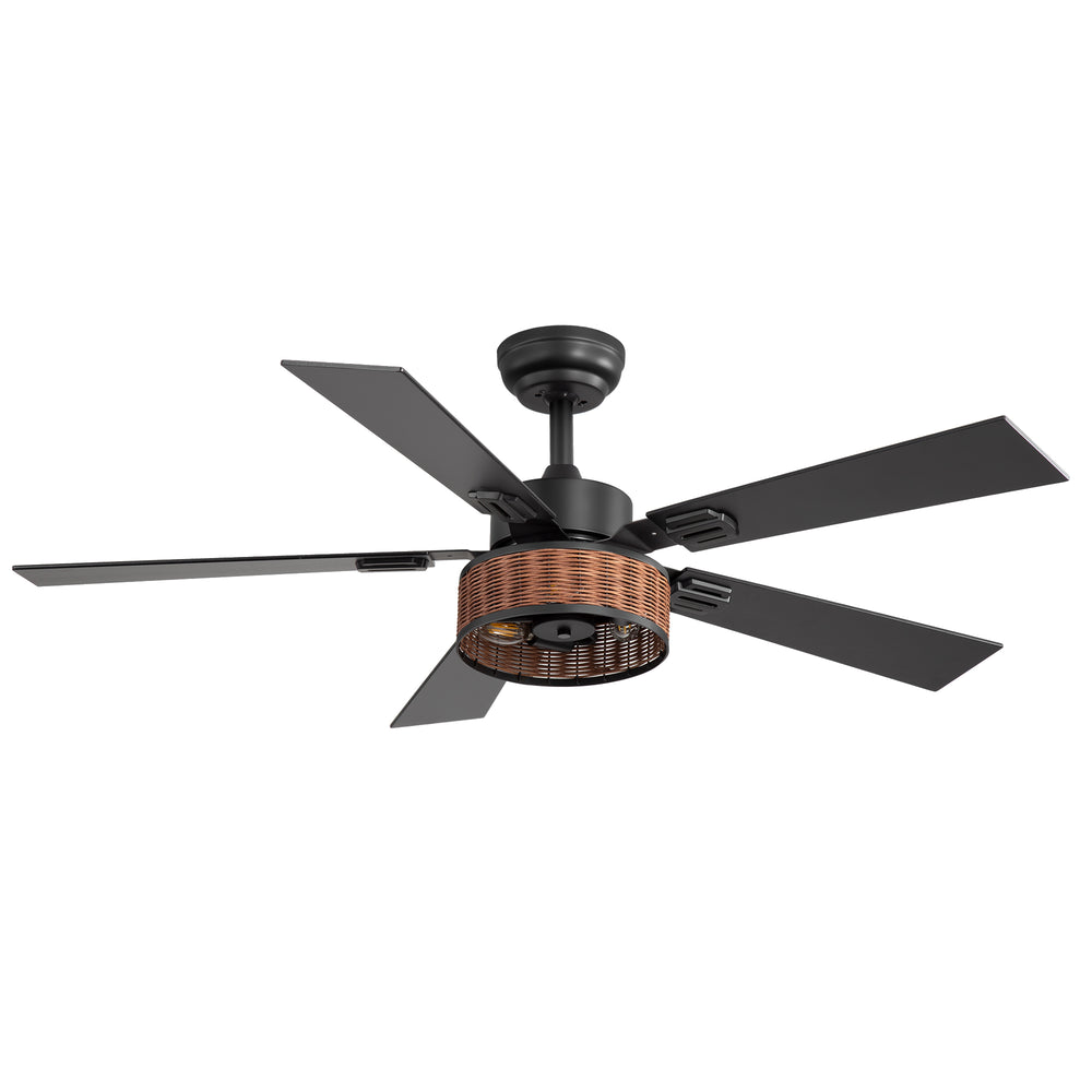 48-in Wood Reversible 5-Blade Ceiling Fan with Light and Remote,4in and 8in Downrods Included