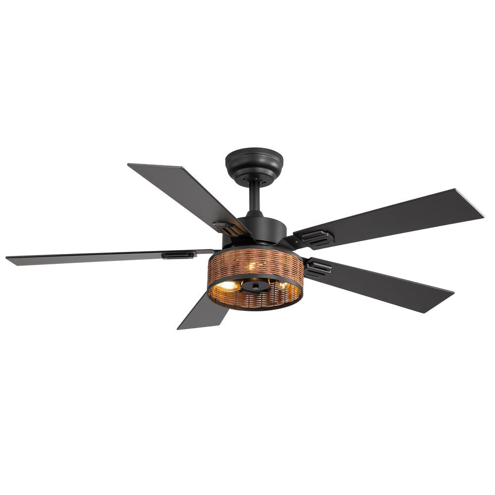 48-in Wood Reversible 5-Blade Ceiling Fan with Light and Remote,4in and 8in Downrods Included