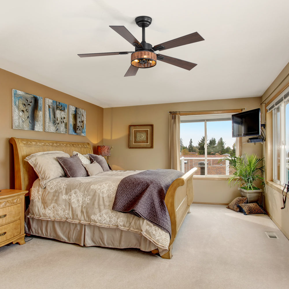 48-in Wood Reversible 5-Blade Ceiling Fan with Light and Remote,4in and 8in Downrods Included