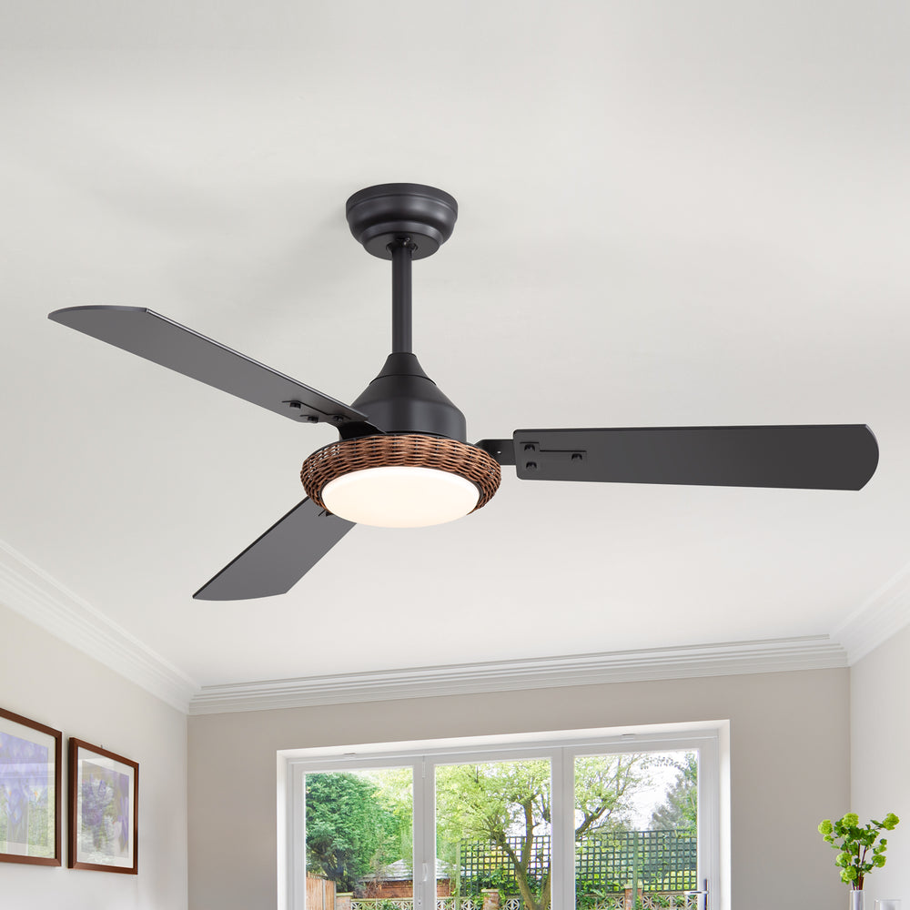 48-in  Reversible 3-Blade Ceiling Fan with Intergrated LED Light and Remote，4in and 8in Downrod Included