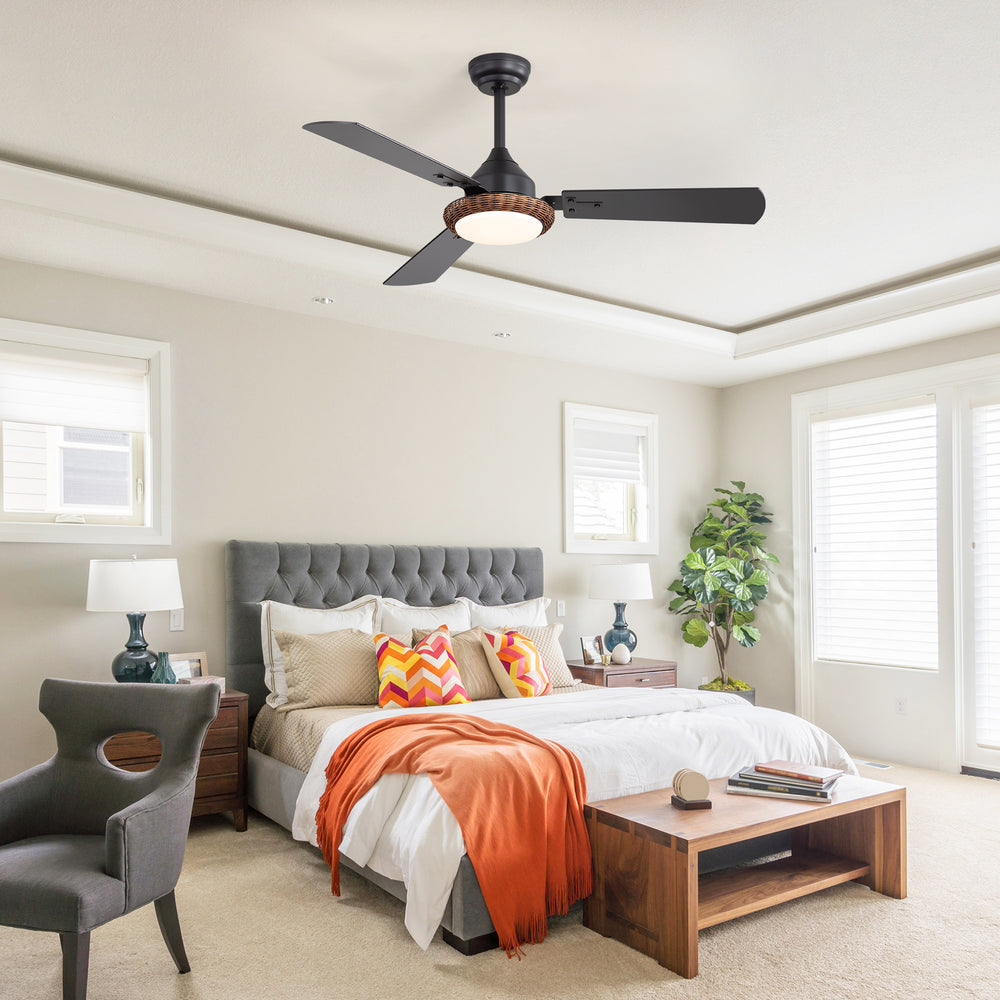 48-in  Reversible 3-Blade Ceiling Fan with Intergrated LED Light and Remote，4in and 8in Downrod Included