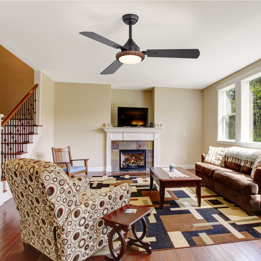 48-in  Reversible 3-Blade Ceiling Fan with Intergrated LED Light and Remote，4in and 8in Downrod Included