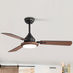 48in  Reversible 3-Blade Ceiling Fan with Intergrated LED Light and Remote，4in and 8in Downrod Included