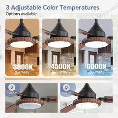 48in  Reversible 3-Blade Ceiling Fan with Intergrated LED Light and Remote，4in and 8in Downrod Included