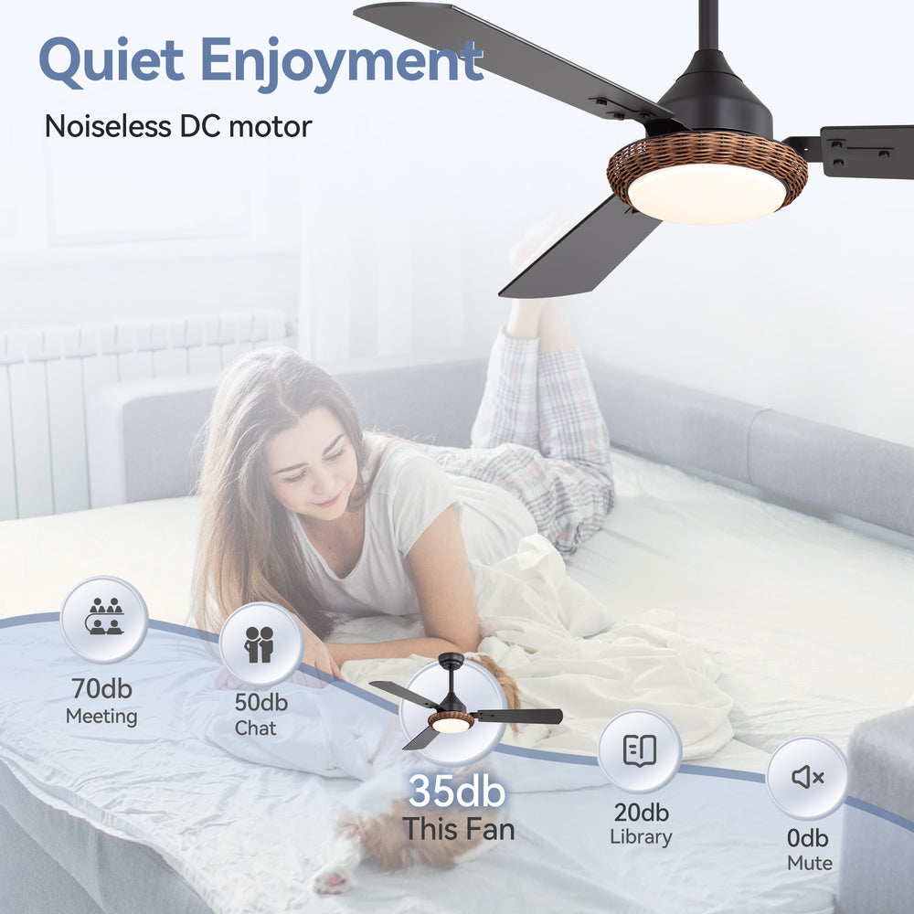 48-in  Reversible 3-Blade Ceiling Fan with Intergrated LED Light and Remote，4in and 8in Downrod Included