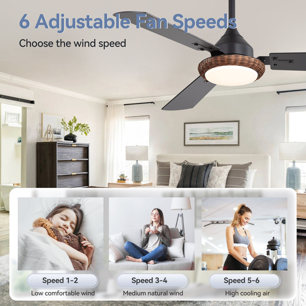 48-in  Reversible 3-Blade Ceiling Fan with Intergrated LED Light and Remote，4in and 8in Downrod Included