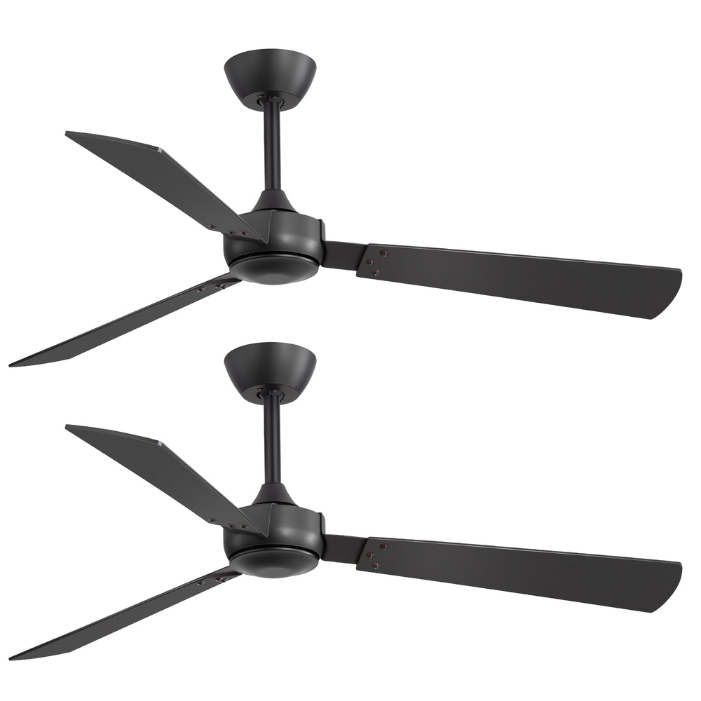 52-inch Industrial 3-Blade Wooden Ceiling Fan with Remote, No Light, Quiet DC 6-Speed Motor, Reversible Dual-Finish Blades (Black/Walnut Wood Grain), Includes 4" & 8" Downrods, for Bedroom Living Room