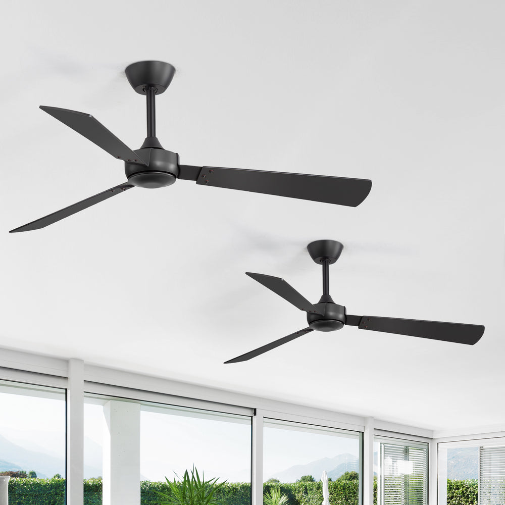 52-inch Industrial 3-Blade Wooden Ceiling Fan with Remote, No Light, Quiet DC 6-Speed Motor, Reversible Dual-Finish Blades (Black/Walnut Wood Grain), Includes 4" & 8" Downrods, for Bedroom Living Room