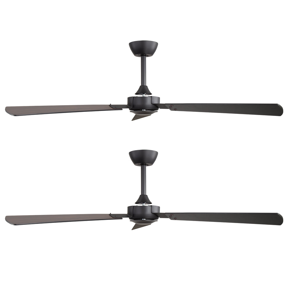 52-inch Industrial 3-Blade Wooden Ceiling Fan with Remote, No Light, Quiet DC 6-Speed Motor, Reversible Dual-Finish Blades (Black/Walnut Wood Grain), Includes 4" & 8" Downrods, for Bedroom Living Room
