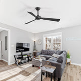52-inch Industrial 3-Blade Wooden Ceiling Fan with Remote, No Light, Quiet DC 6-Speed Motor, Reversible Dual-Finish Blades (Black/Walnut Wood Grain), Includes 4" & 8" Downrods, for Bedroom Living Room