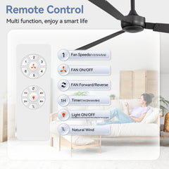 52in Black 3-Blade Ceiling Fan with Remote without Light,4in and 8in Downrod Included