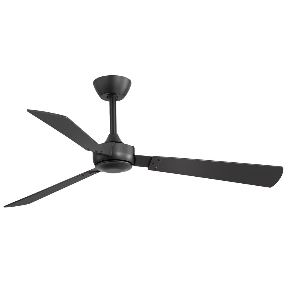 52-inch Industrial 3-Blade Wooden Ceiling Fan with Remote, No Light, Quiet DC 6-Speed Motor, Reversible Dual-Finish Blades (Black/Walnut Wood Grain), Includes 4" & 8" Downrods, for Bedroom Living Room
