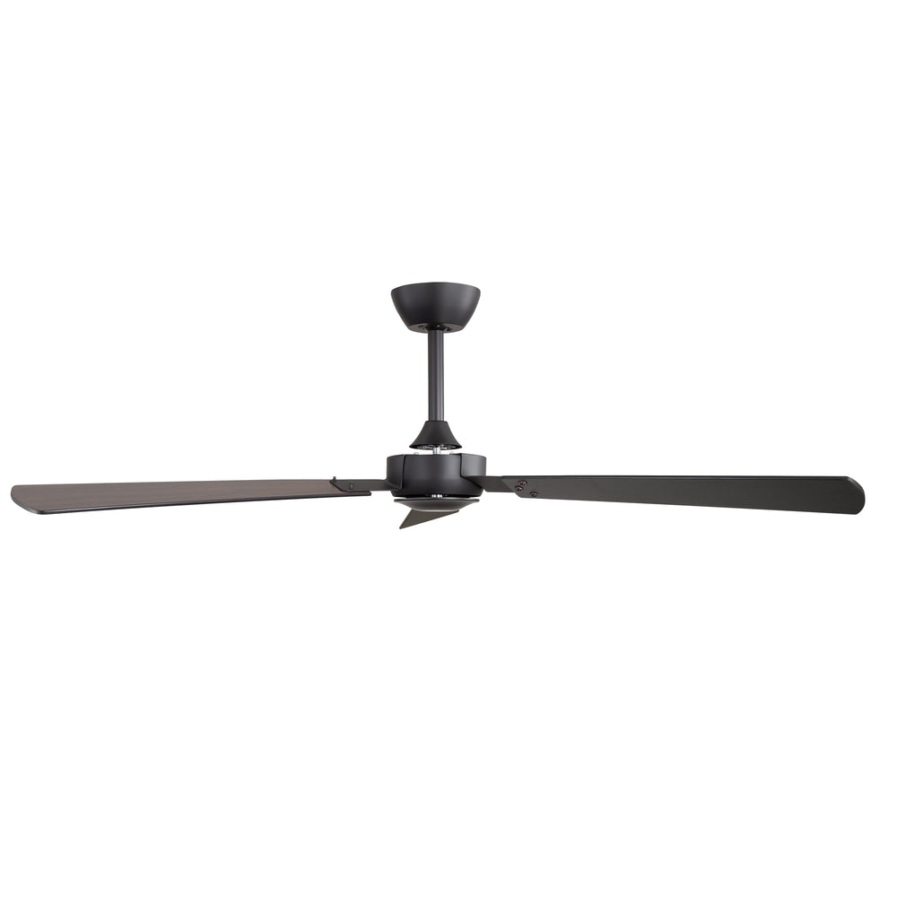 52-inch Industrial 3-Blade Wooden Ceiling Fan with Remote, No Light, Quiet DC 6-Speed Motor, Reversible Dual-Finish Blades (Black/Walnut Wood Grain), Includes 4" & 8" Downrods, for Bedroom Living Room
