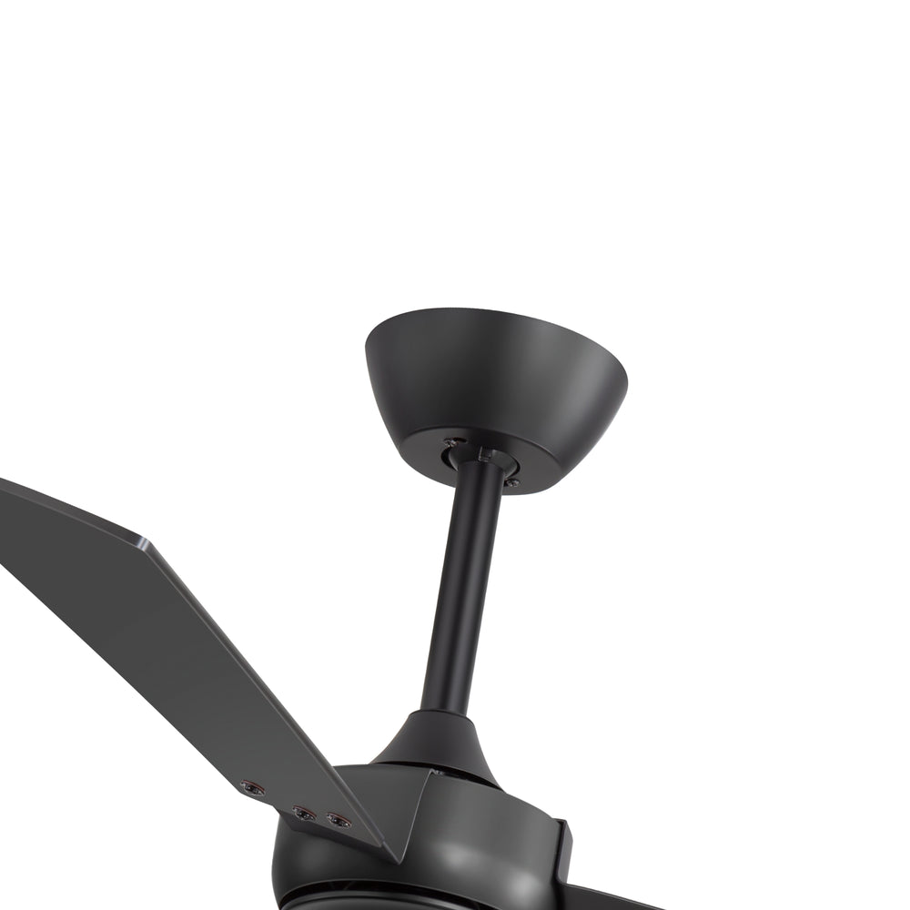 52-inch Industrial 3-Blade Wooden Ceiling Fan with Remote, No Light, Quiet DC 6-Speed Motor, Reversible Dual-Finish Blades (Black/Walnut Wood Grain), Includes 4" & 8" Downrods, for Bedroom Living Room