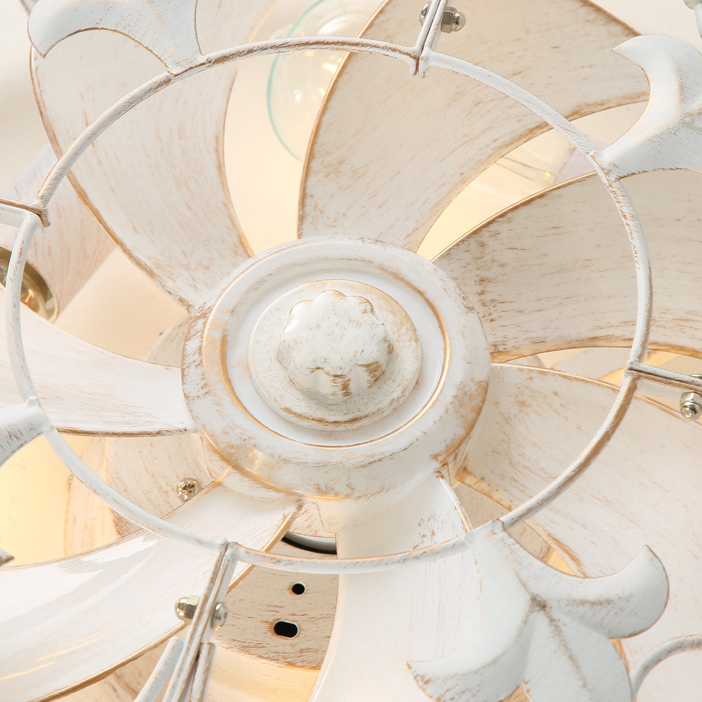 20-inch Distressed White Flush Mount Caged Ceiling Fan with Light Remote(7-Blades)