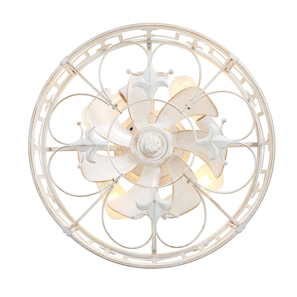 20-inch Distressed White Flush Mount Caged Ceiling Fan with Light Remote(7-Blades)