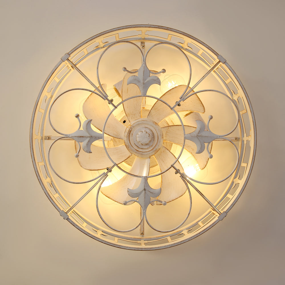 20-inch Distressed White Flush Mount Caged Ceiling Fan with Light Remote(7-Blades)