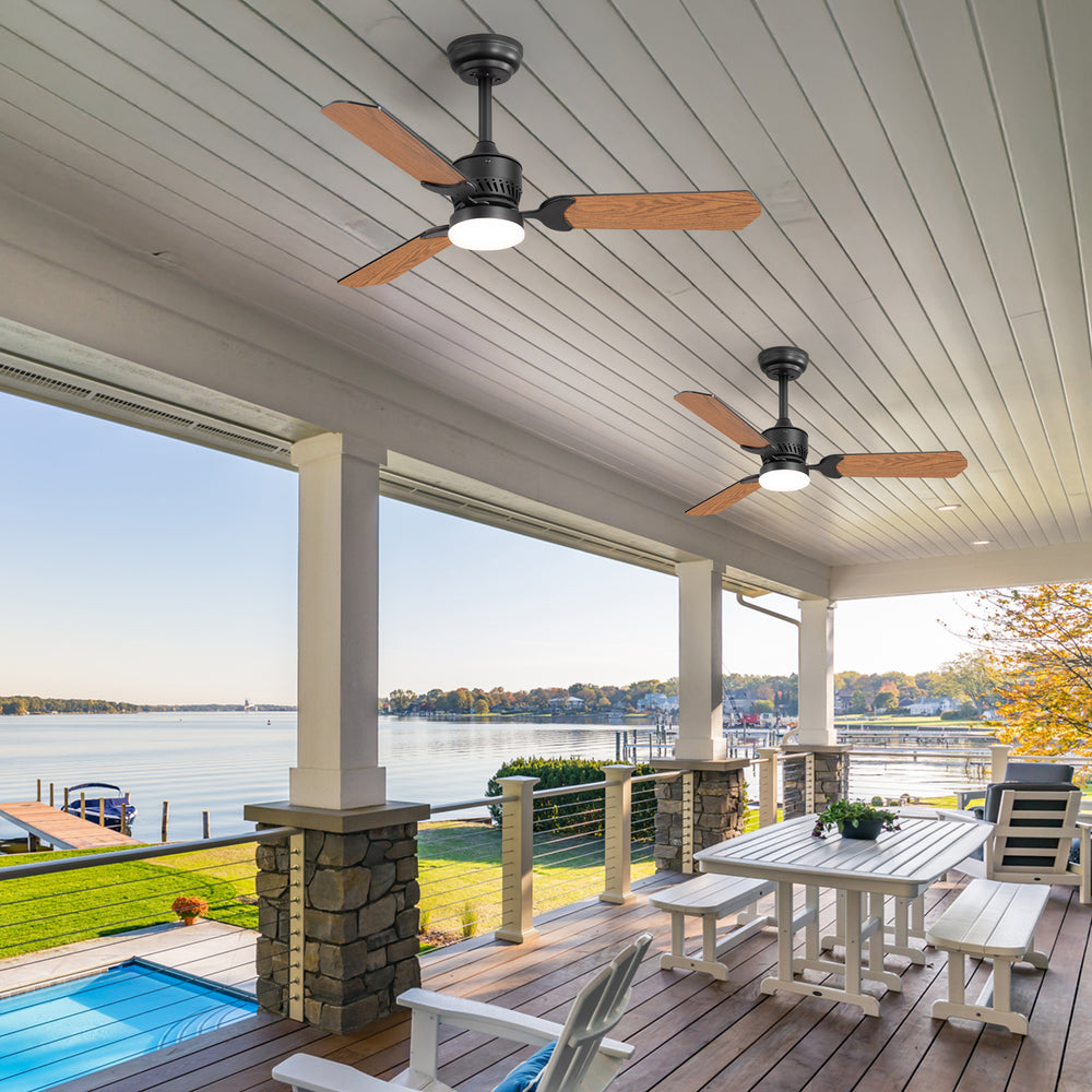 1/2PCS 42-in Reversible 3-Blade Integrated Ceiling Fan with LED Light and Remote,4in and 8in Downrod Included