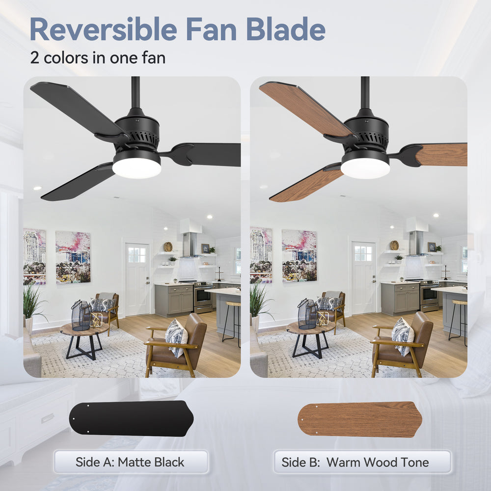 1/2PCS 42-in Reversible 3-Blade Integrated Ceiling Fan with LED Light and Remote,4in and 8in Downrod Included