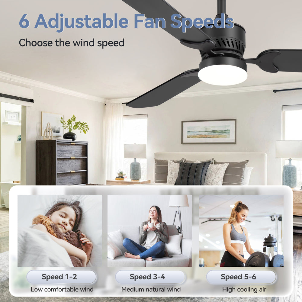 1/2PCS 42-in Reversible 3-Blade Integrated Ceiling Fan with LED Light and Remote,4in and 8in Downrod Included