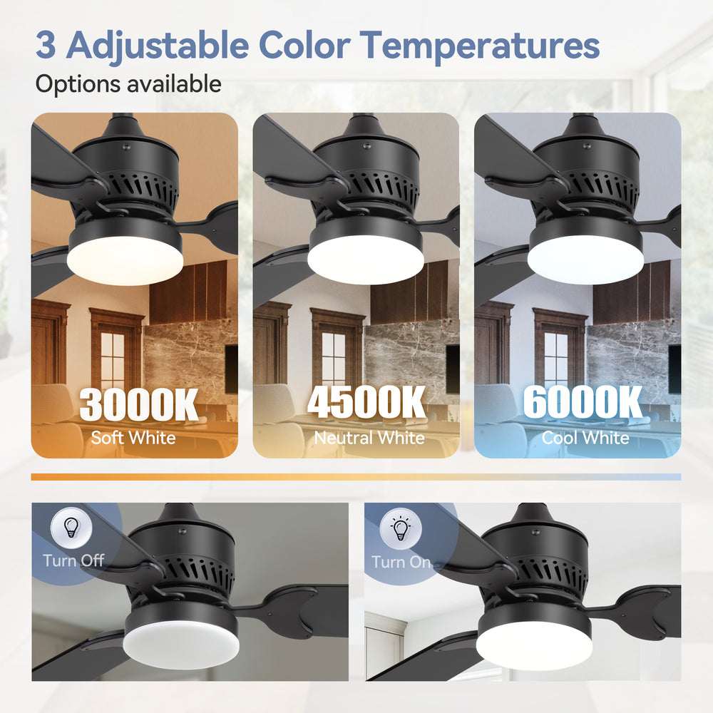 1/2PCS 42-in Reversible 3-Blade Integrated Ceiling Fan with LED Light and Remote,4in and 8in Downrod Included