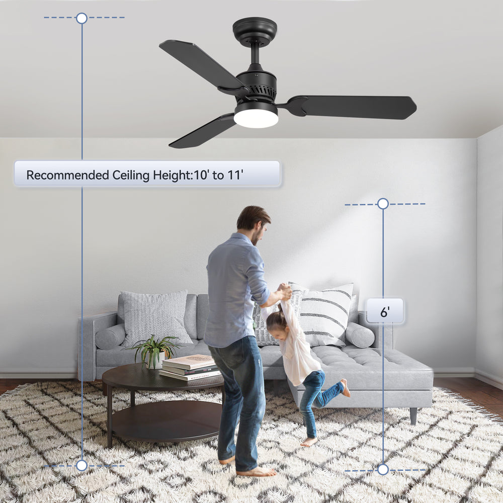 1/2PCS 42-in Reversible 3-Blade Integrated Ceiling Fan with LED Light and Remote,4in and 8in Downrod Included