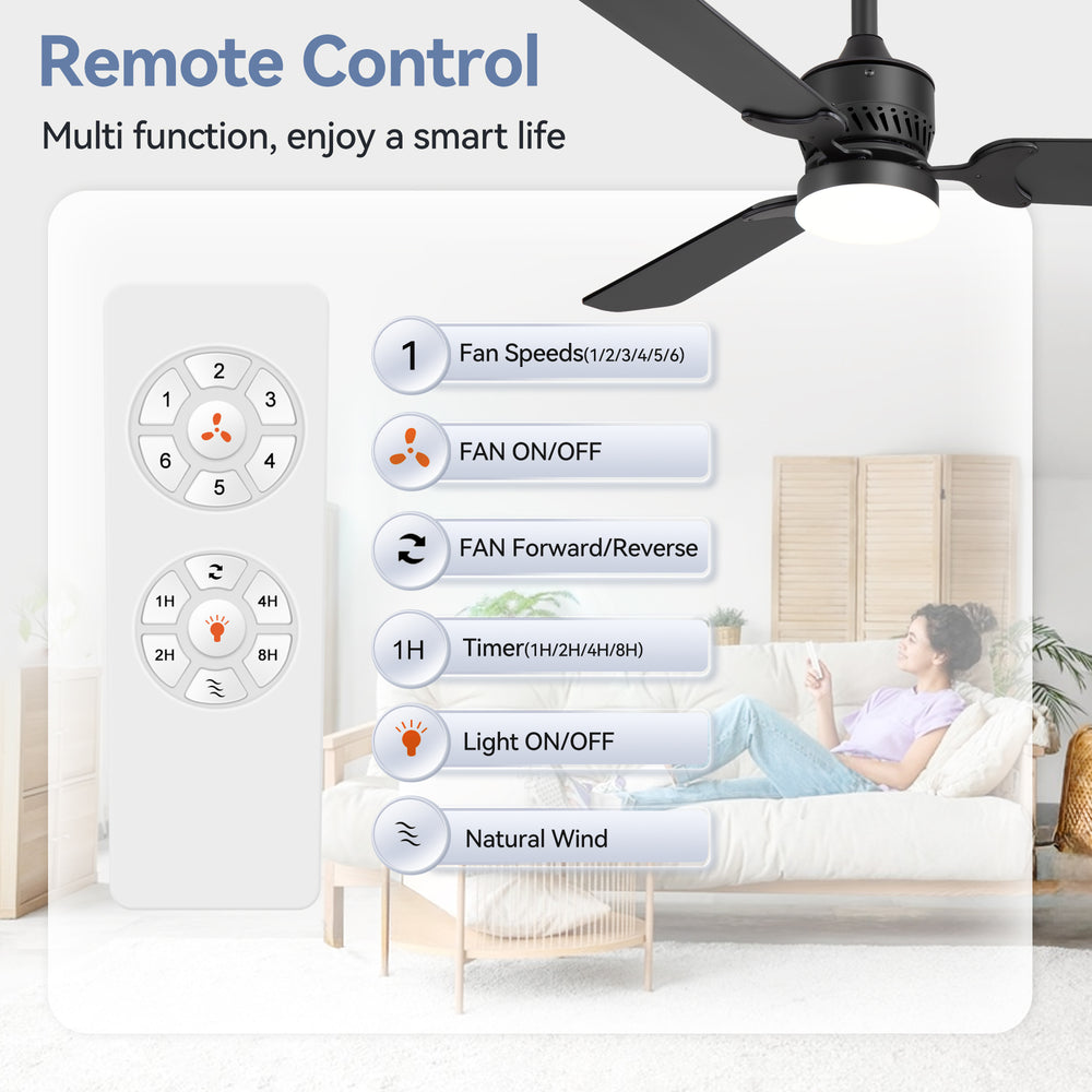 1/2PCS 42-in Reversible 3-Blade Integrated Ceiling Fan with LED Light and Remote,4in and 8in Downrod Included
