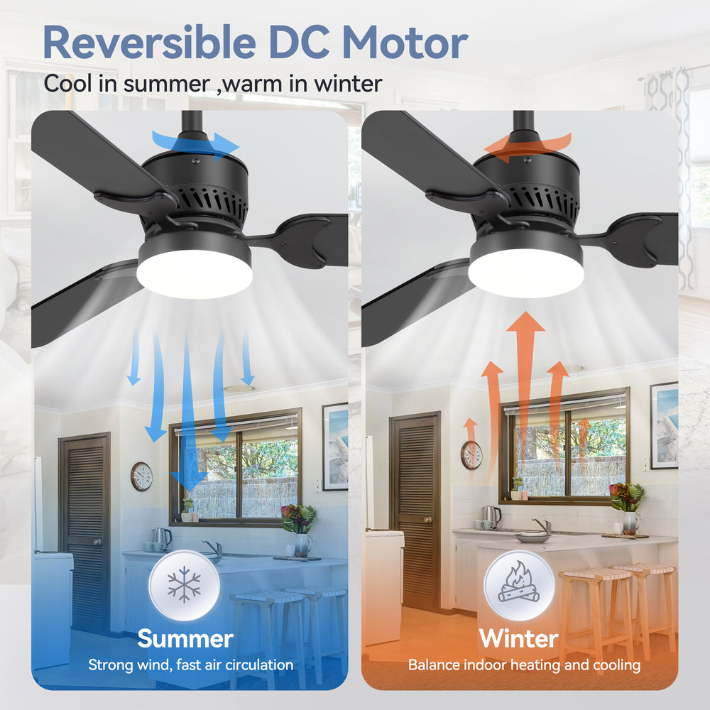 1/2PCS 42-in Reversible 3-Blade Integrated Ceiling Fan with LED Light and Remote,4in and 8in Downrod Included