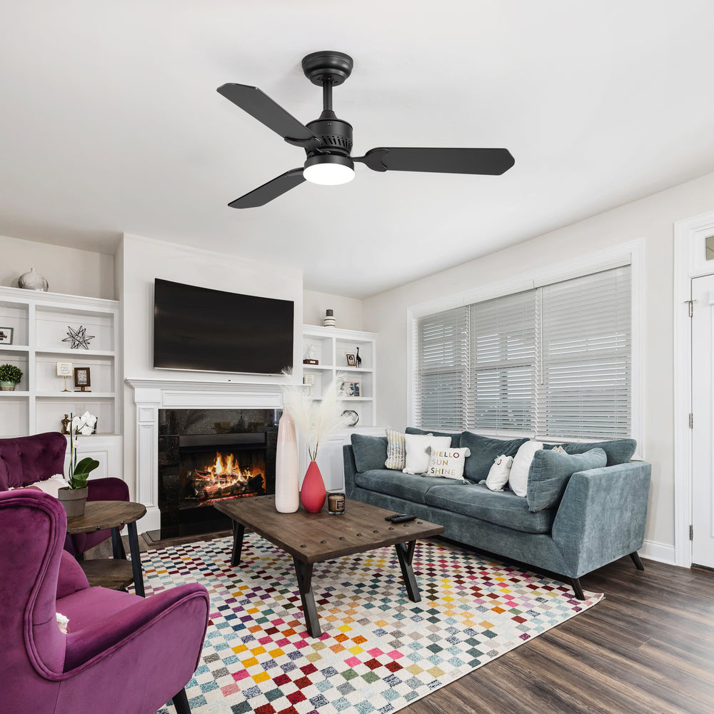 1/2PCS 42-in Reversible 3-Blade Integrated Ceiling Fan with LED Light and Remote,4in and 8in Downrod Included