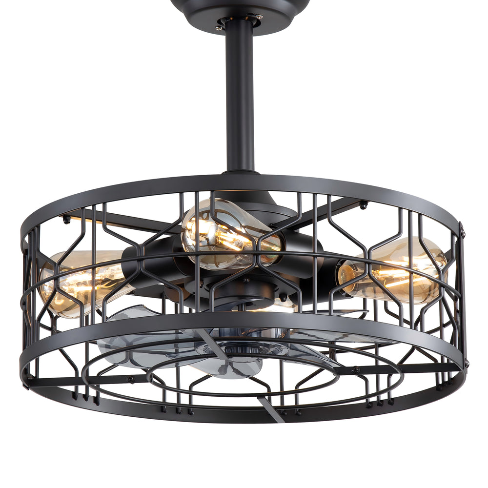 16.5-inch Black Enclosed Caged Ceiling Fan with Remote Light(7-blade)