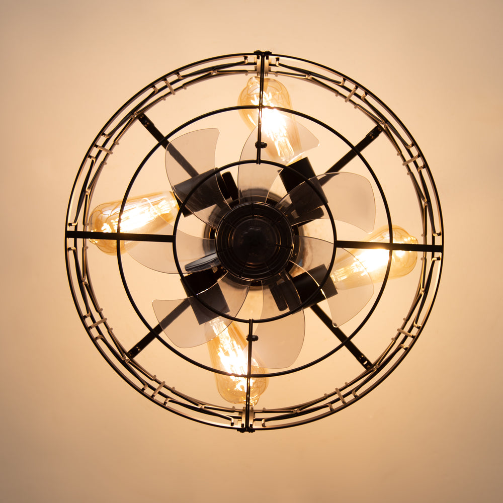 16.5-inch Black Enclosed Caged Ceiling Fan with Remote Light(7-blade)