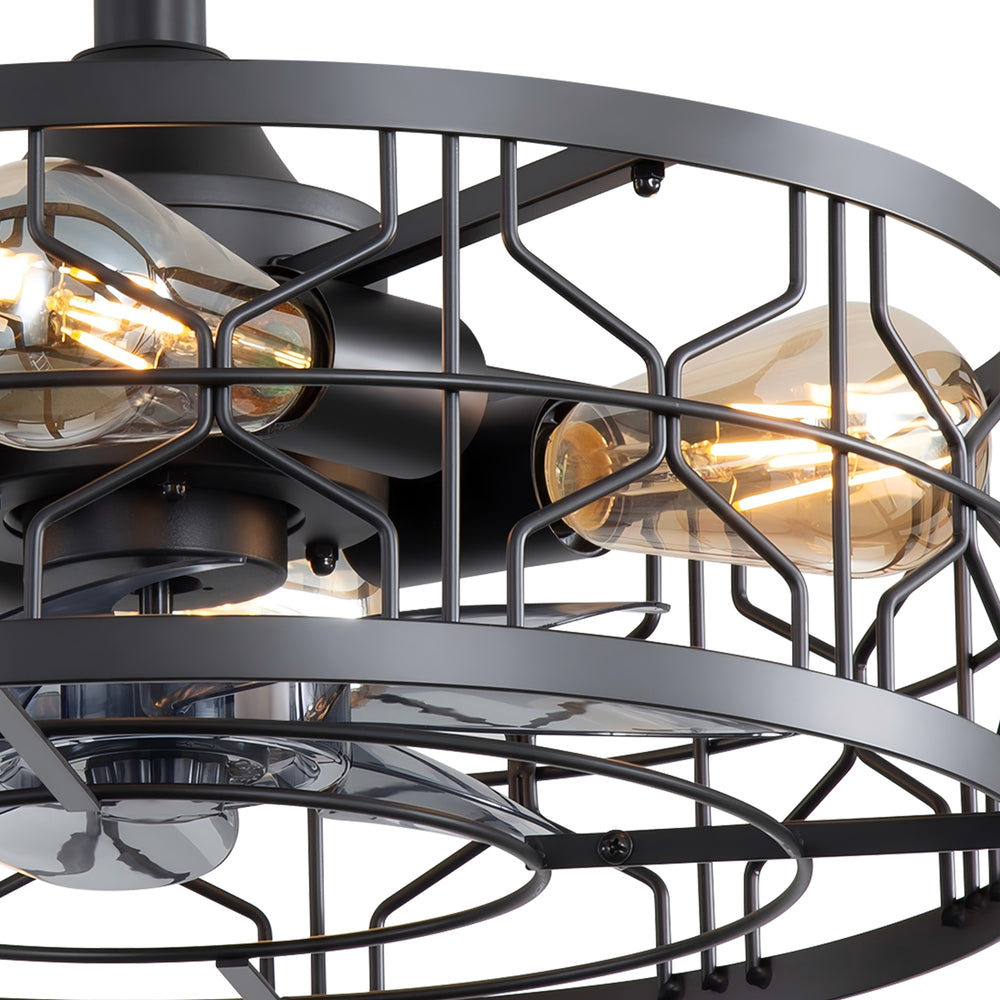 16.5-inch Black Enclosed Caged Ceiling Fan with Remote Light(7-blade)