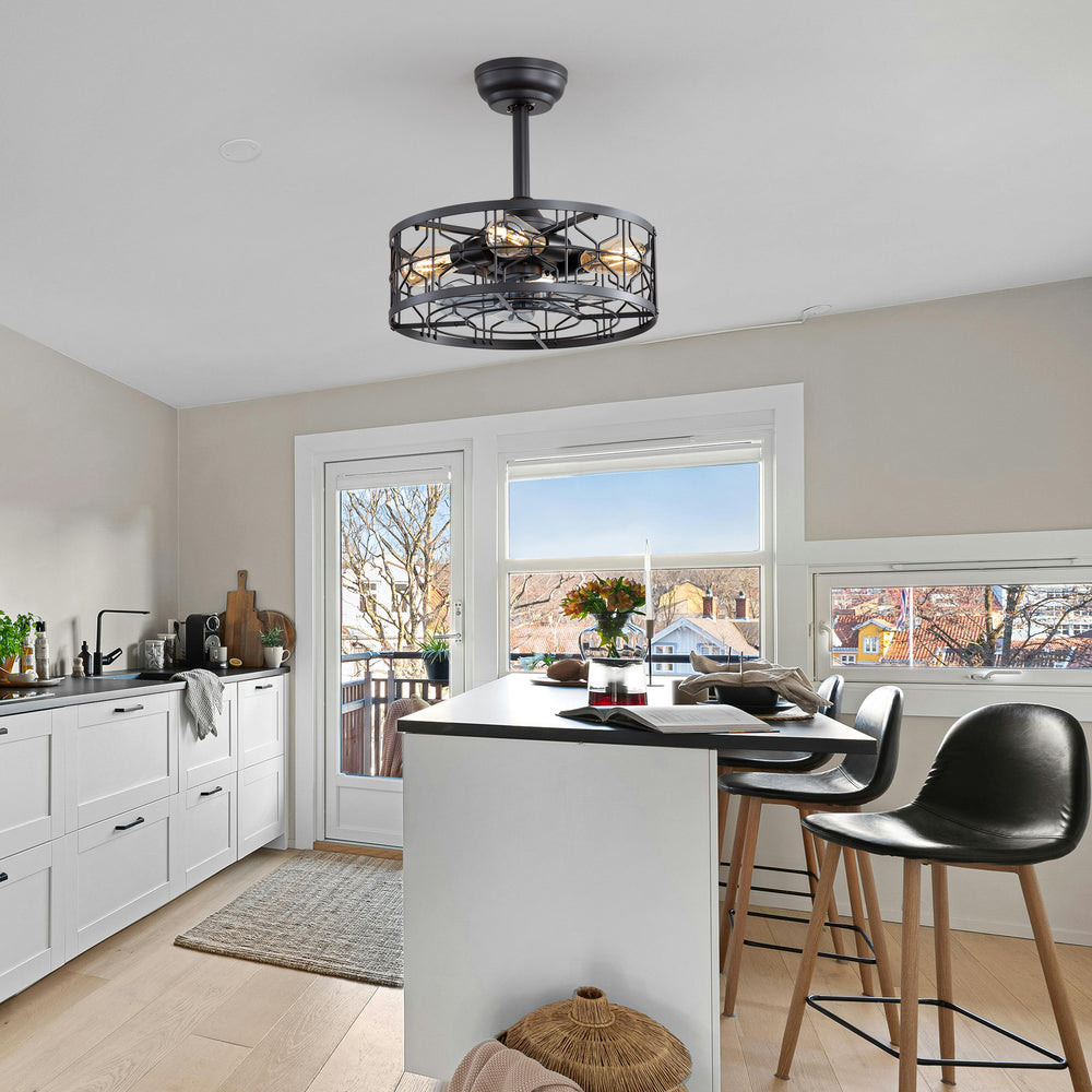16.5-inch Black Enclosed Caged Ceiling Fan with Remote Light(7-blade)