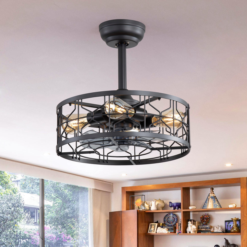 16.5-inch Black Enclosed Caged Ceiling Fan with Remote Light(7-blade)