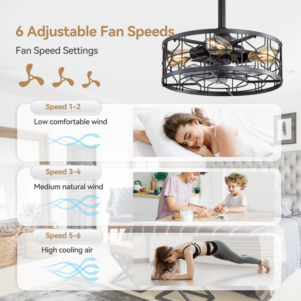 16.5-inch Black Enclosed Caged Ceiling Fan with Remote Light(7-blade)