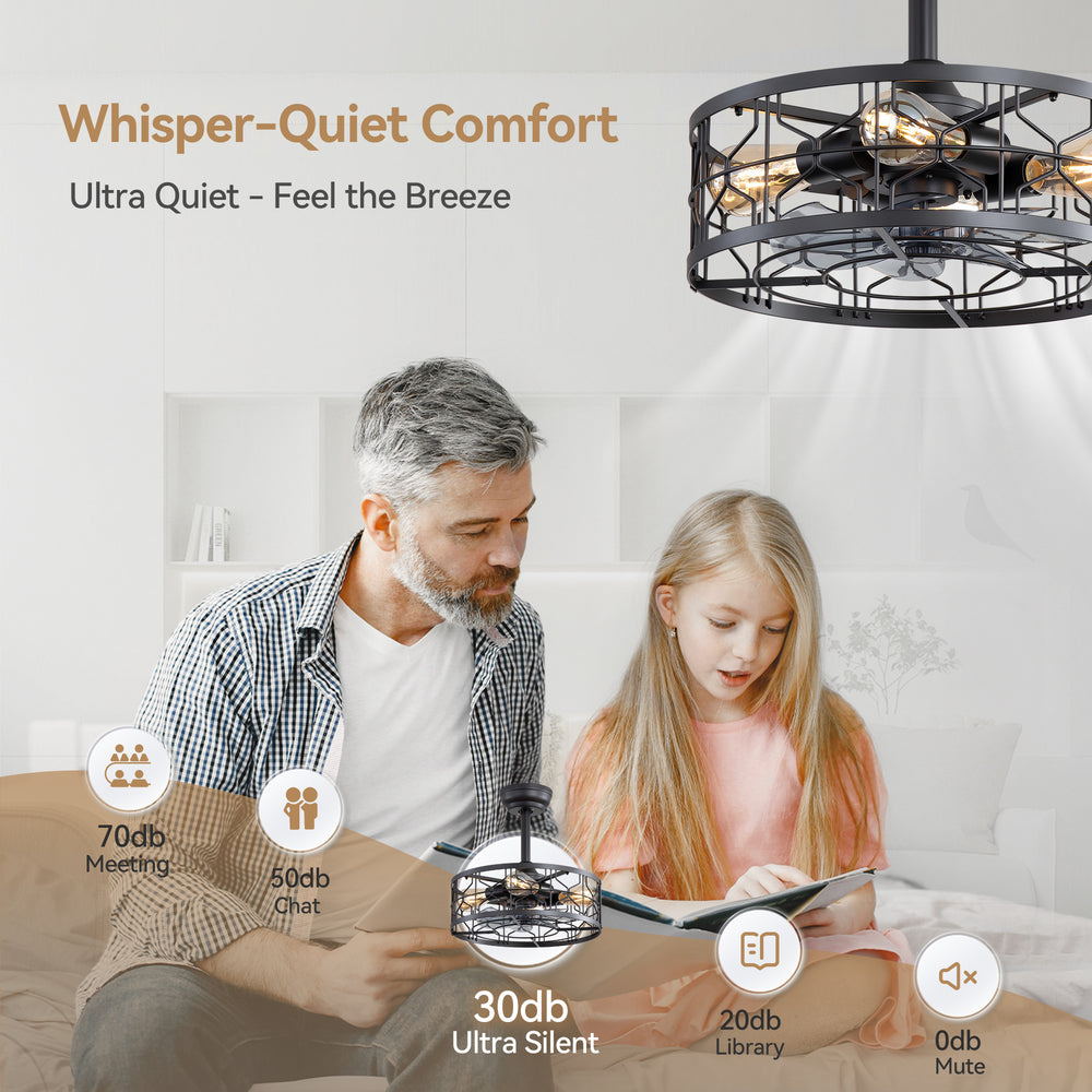 16.5-inch Black Enclosed Caged Ceiling Fan with Remote Light(7-blade)