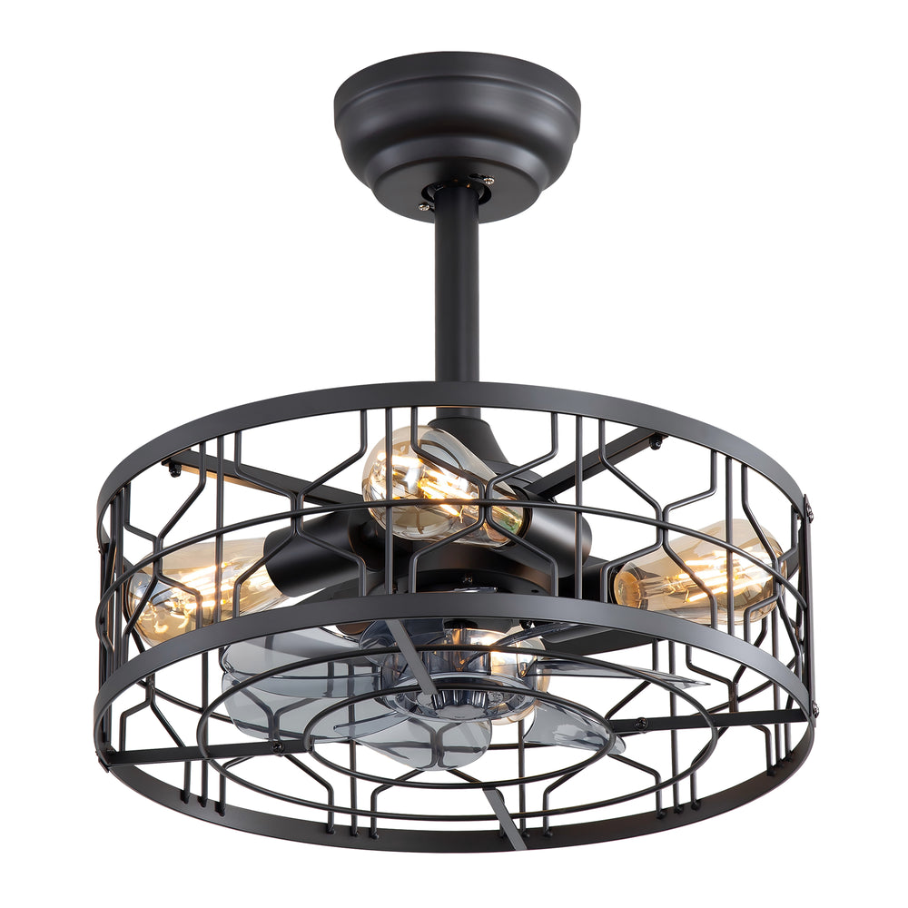 16.5-inch Black Enclosed Caged Ceiling Fan with Remote Light(7-blade)