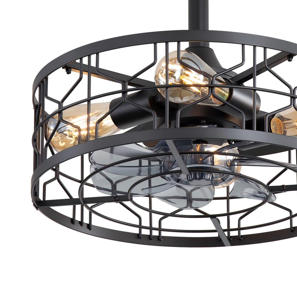 16.5-inch Black Enclosed Caged Ceiling Fan with Remote Light(7-blade)