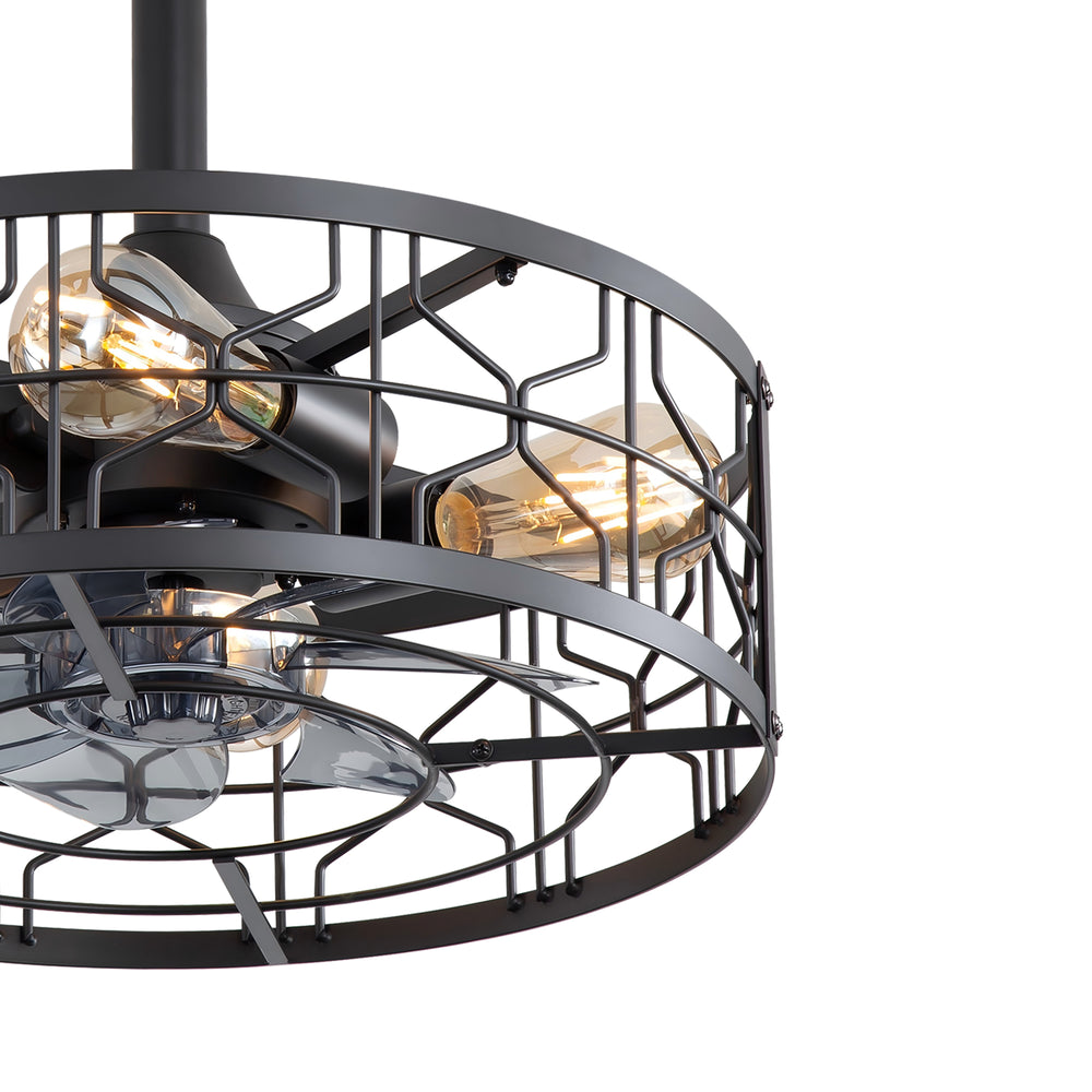 16.5-inch Black Enclosed Caged Ceiling Fan with Remote Light(7-blade)