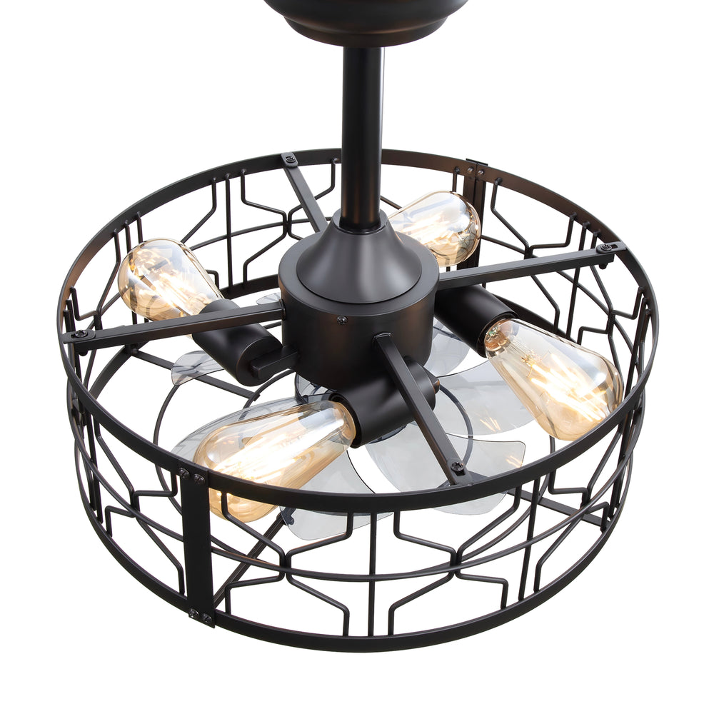 16.5-inch Black Enclosed Caged Ceiling Fan with Remote Light(7-blade)